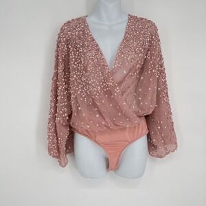ASOS Pink Blush  Sequin Wrap Bodysuit NEW  Women's Size 8‎ tall